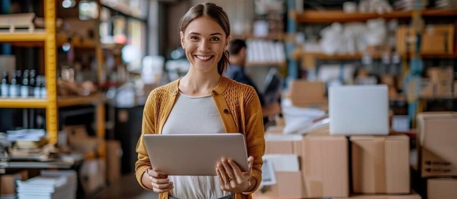 career change at 30 women standing with laptop
